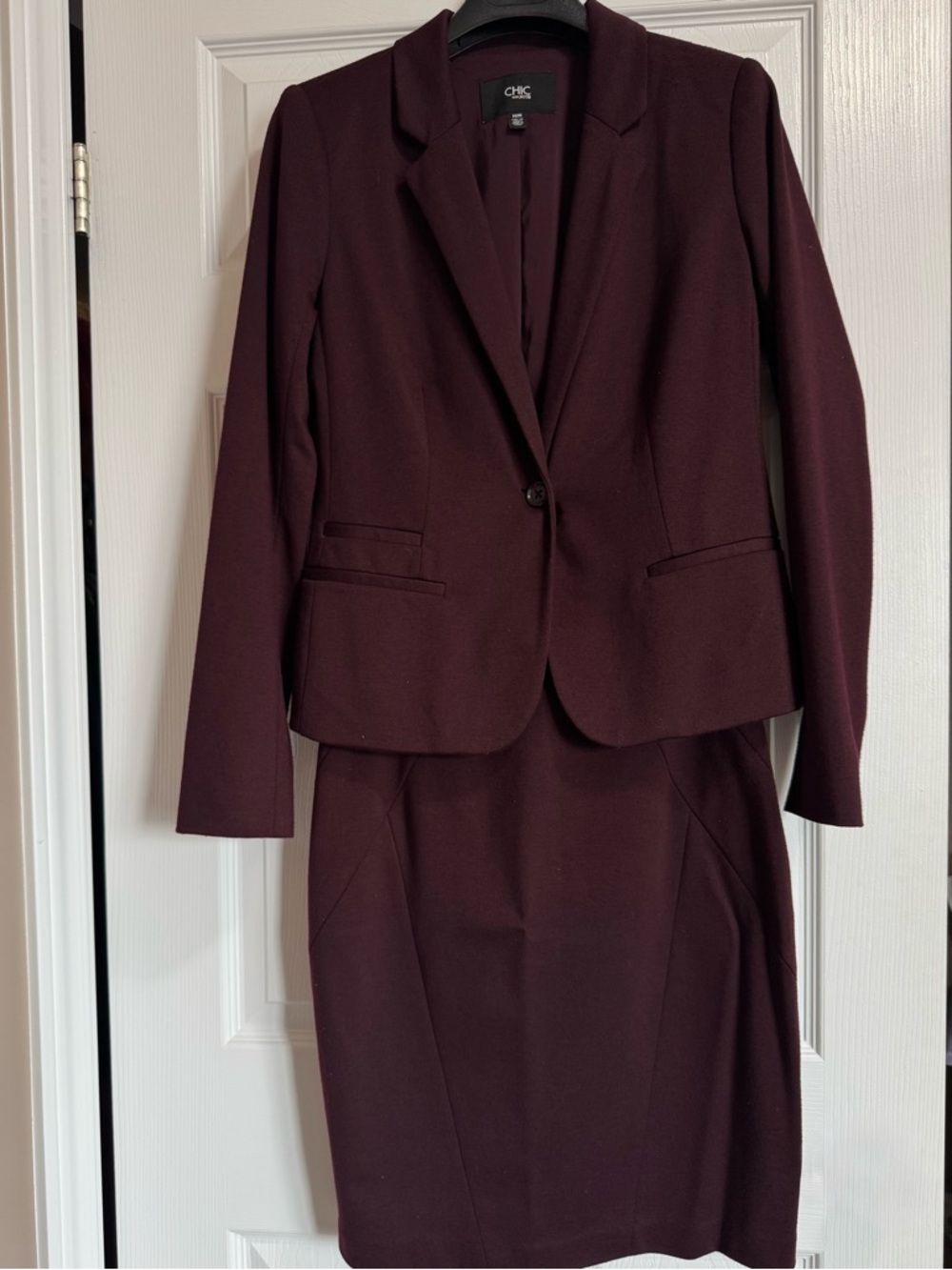 Chic by Jacob - Burgundy Two-Piece Blazer and Pencil Skirt Set